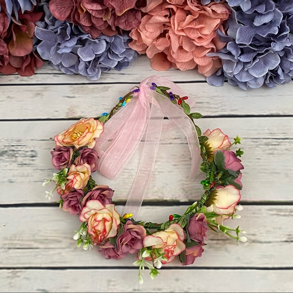 Bohemian Pink & Purple Rose Crown Hair Wreath - Picture 7 of 12